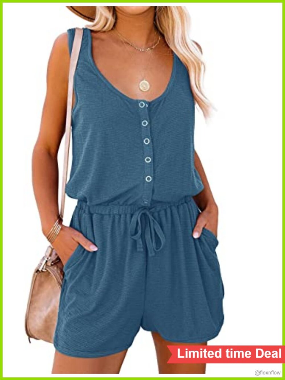 Women's Sleeveless Short Romper Adjustable Waist Loose Fit Summer Jumpsuit